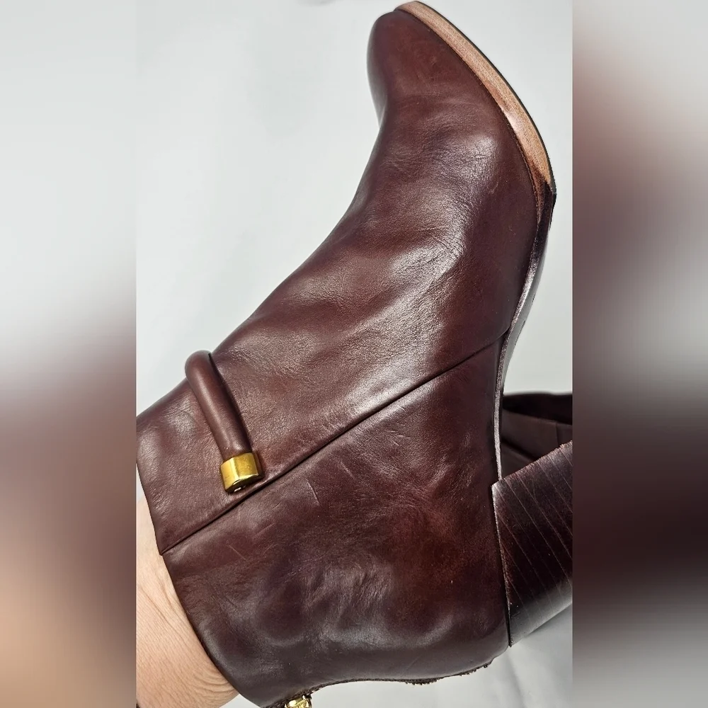 Aerin Women's Fuller Brown Leather Zip Up Ultra High Heel Ankle Boots Size 10M